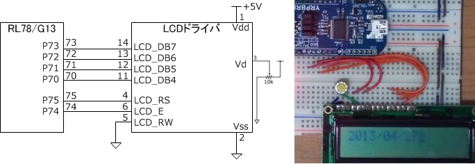LCDハードウエア構成とRL78G13スタータキット実装例