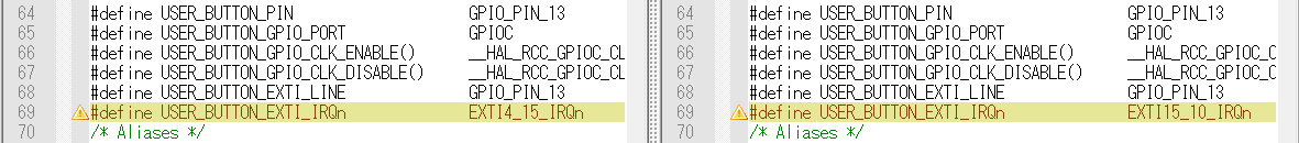 NVICプログラマーズモデル：STM32F0（右）とSTM32F1（左）