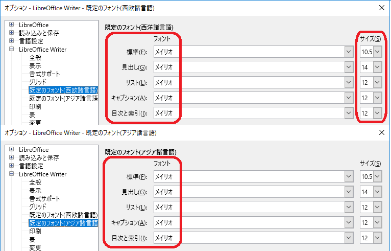 LibreOffice Writer既定のフォント設定