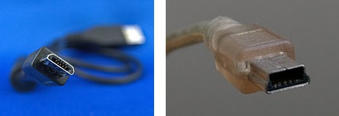 USB Micro-BとMini-Bコネクタ（出典：ウィキペディア）