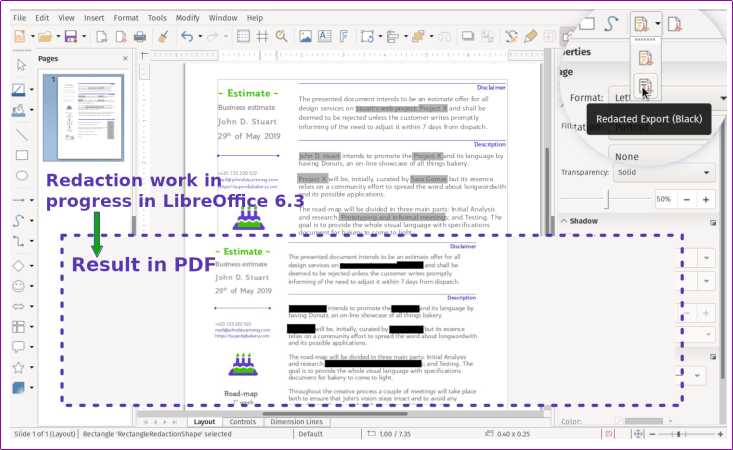 LibreOffice 6.3の墨消しPDF印刷機能