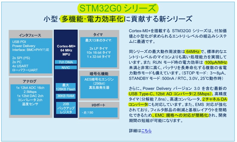 STM32G0シリーズ（出典：マンスリー・アップデート2019年10月）