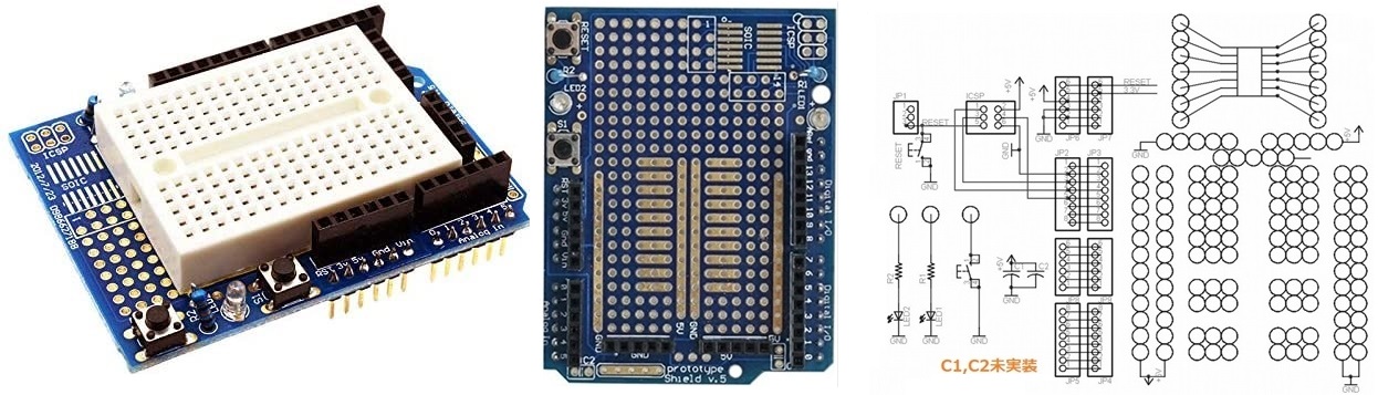 図1 Arduino UNO プロトタイプ シールド ブレッドボード 付き