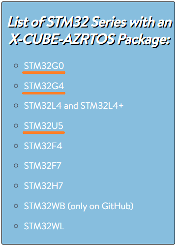 List of STM32 with X-Cube-AZRTOS Package（出典：The ST blog）