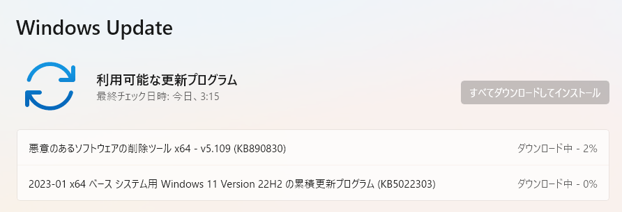 Windows Security Update 1月11日Bリリース
