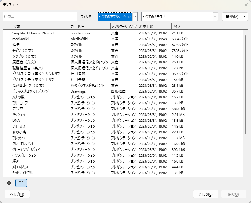 LibreOffice文書テンプレート（7.5.4の例）