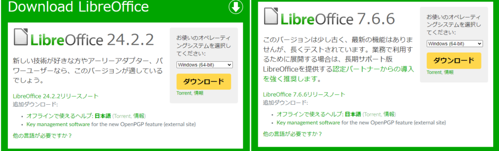 最新版LibreOffice 24.2.2、安定版LibreOffice 7.6.6へ更新