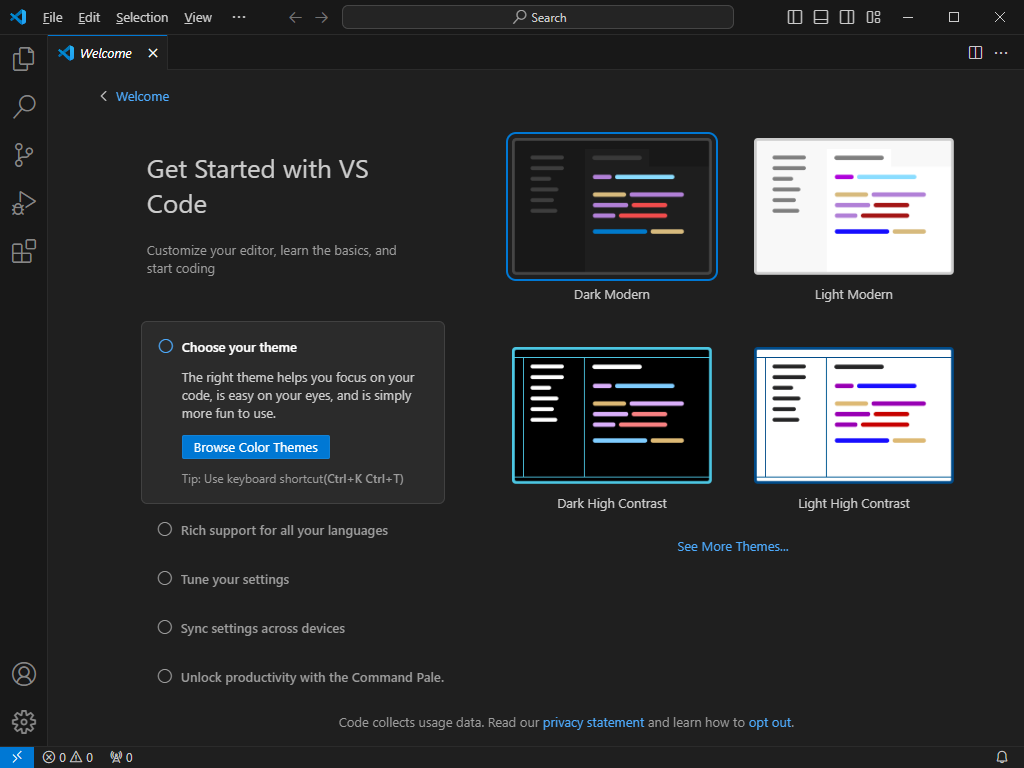 Visual Studio Codeインストール直後