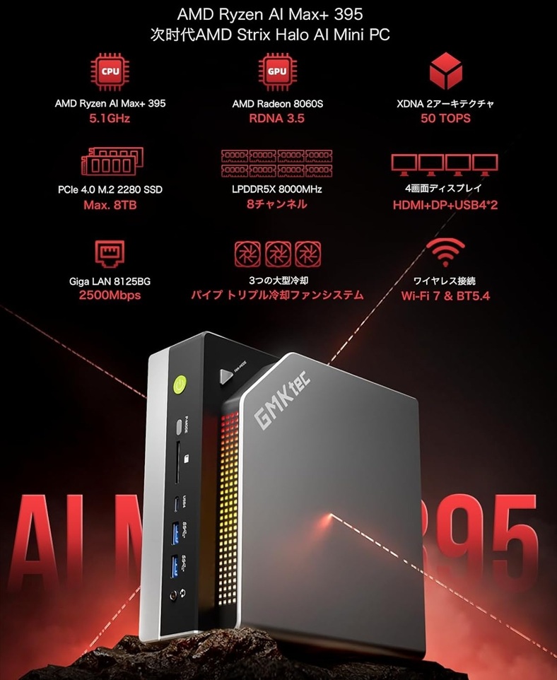 AMD Ryzen AI Max+ 395搭載ミニPC:GMKtec EVO-X2