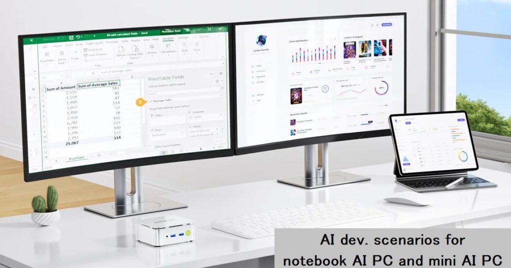 ノートAI PCとミニAI PCのAI利用開発シーンのイメージ（出展：GMKtec）