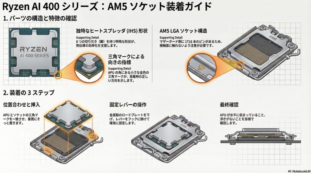 NotebookLM作成AMD Ryzen AI 400 シリーズのAM5ソケット装着ガイド